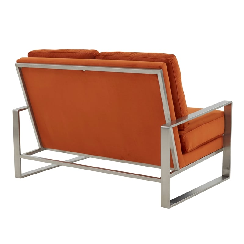 Leisuremod Jefferson Modern Design Velvet Loveseat With Gold Frame Orange