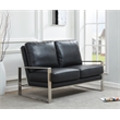 LeisureMod Jefferson Faux Leather Modern Loveseat With Gold Frame Black