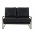 LeisureMod Jefferson Faux Leather Modern Loveseat With Gold Frame Black