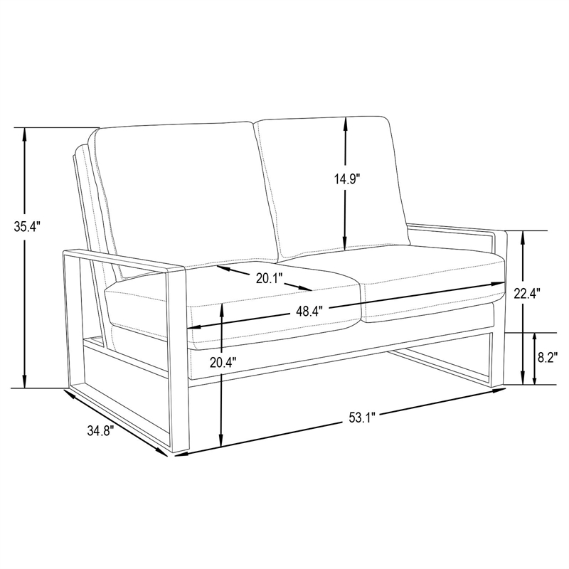 LeisureMod Jefferson Faux Leather Modern Loveseat With Gold Frame Black