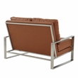 LeisureMod Jefferson Faux Leather Modern Loveseat With Gold Frame Cognac Tan