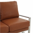 LeisureMod Jefferson Faux Leather Modern Loveseat With Gold Frame Cognac Tan