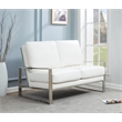 LeisureMod Jefferson Faux Leather Modern Design Loveseat With Silver Frame White
