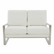 LeisureMod Jefferson Faux Leather Modern Design Loveseat With Silver Frame White