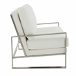 LeisureMod Jefferson Faux Leather Modern Design Loveseat With Silver Frame White