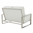 LeisureMod Jefferson Faux Leather Modern Design Loveseat With Silver Frame White
