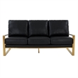 Leisuremod Jefferson Modern Design Faux Leather Sofa With Gold Frame Black