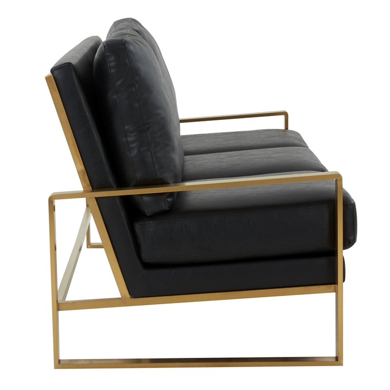 Leisuremod Jefferson Modern Design Faux Leather Sofa With Gold Frame Black