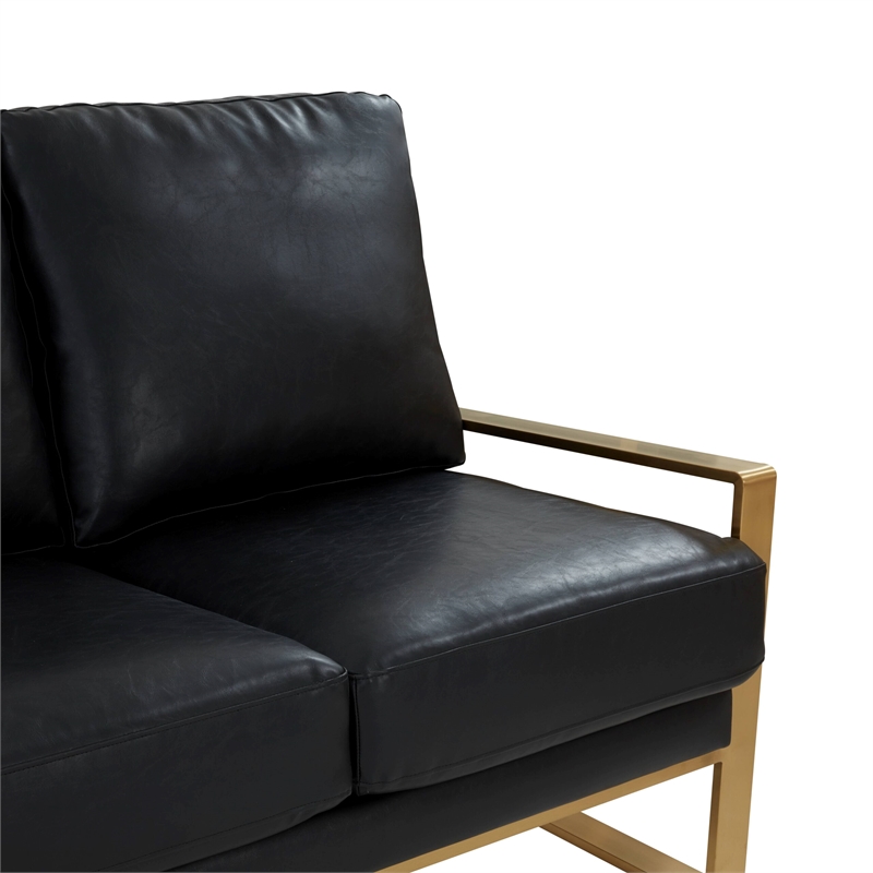 Leisuremod Jefferson Modern Design Faux Leather Sofa With Gold Frame Black