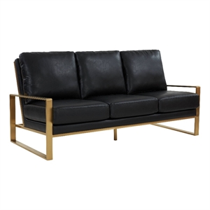 Leisuremod Jefferson Modern Design Faux Leather Sofa With Gold Frame Black