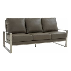 Leisuremod Jefferson Modern Faux Leather Sofa With Silver Frame Gray