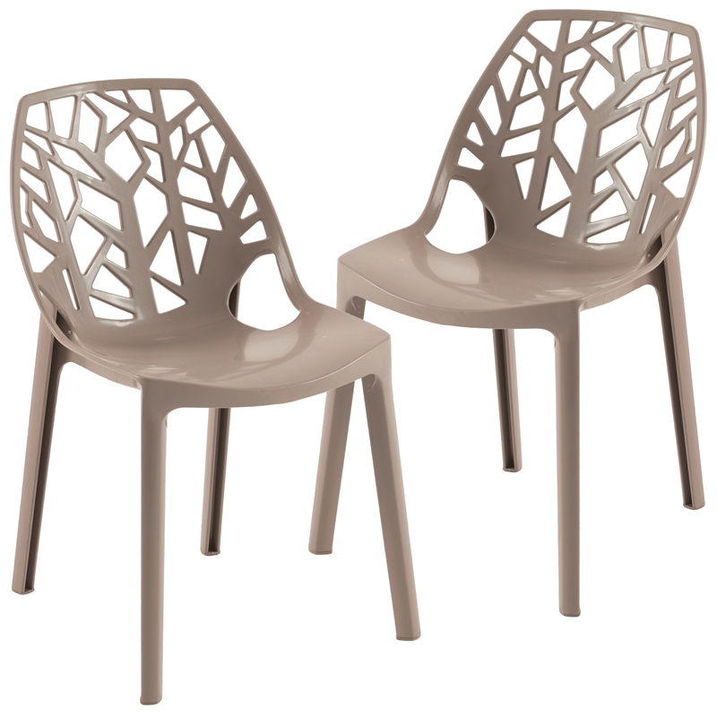 LeisureMod Cornelia Modern Plastic Dining Side Chair Set of 2 Solid Taupe