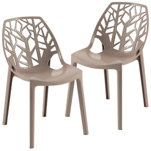 LeisureMod Cornelia Modern Plastic Dining Side Chair Set of 2 Solid Taupe