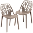 LeisureMod Cornelia Modern Plastic Dining Side Chair Set of 2 Solid Taupe