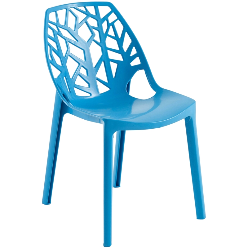 LeisureMod Cornelia Modern Plastic Dining Side Chair Set of 2 Solid Blue