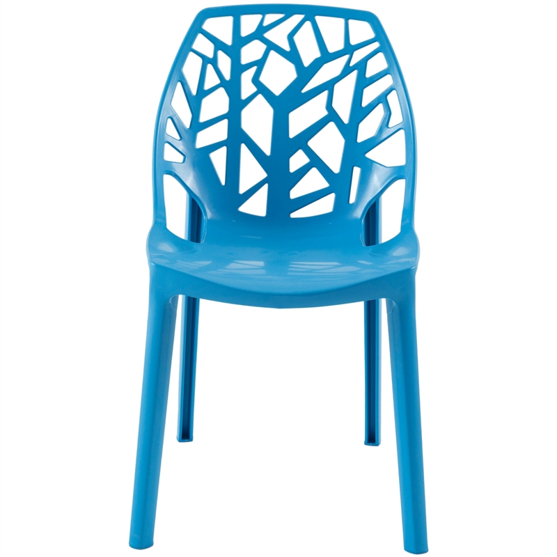 LeisureMod Cornelia Modern Plastic Dining Side Chair Set of 2 Solid Blue