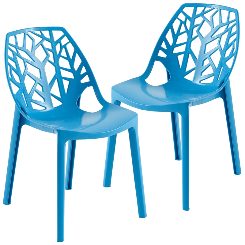 LeisureMod Cornelia Modern Plastic Dining Side Chair Set of 2 Solid Blue