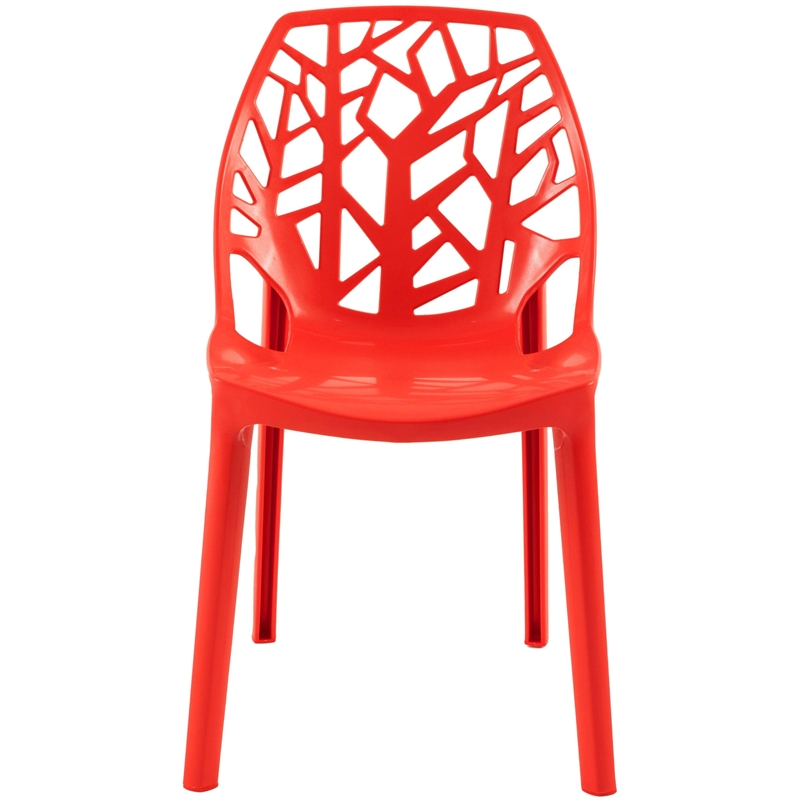 LeisureMod Cornelia Modern Plastic Dining Side Chair Set of 2 Solid Red