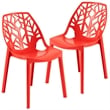 LeisureMod Cornelia Modern Plastic Dining Side Chair Set of 2 Solid Red