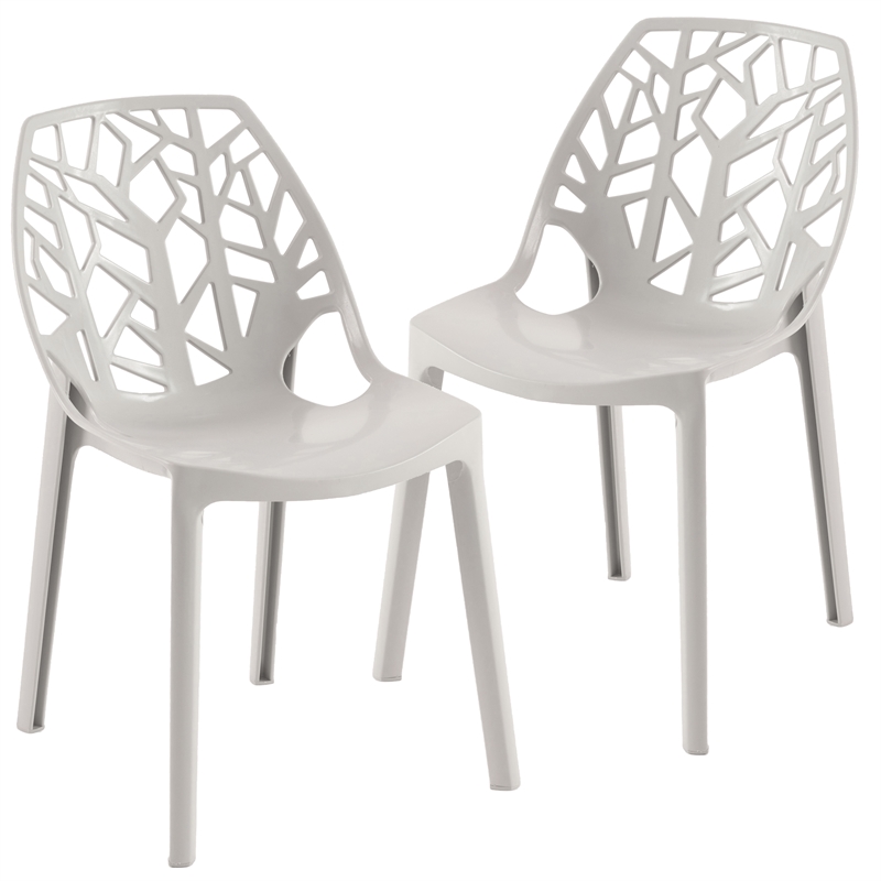 LeisureMod Cornelia Modern Plastic Dining Side Chair Set of 2 Solid Gray