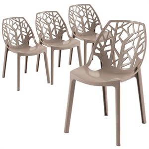 LeisureMod Cornelia Modern Plastic Dining Side Chair Set of 4 Solid Brown
