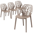 LeisureMod Cornelia Modern Plastic Dining Side Chair Set of 4 Solid Brown