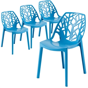 LeisureMod Cornelia Modern Plastic Dining Side Chair Set of 4 Solid Blue