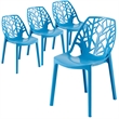 LeisureMod Cornelia Modern Plastic Dining Side Chair Set of 4 Solid Blue