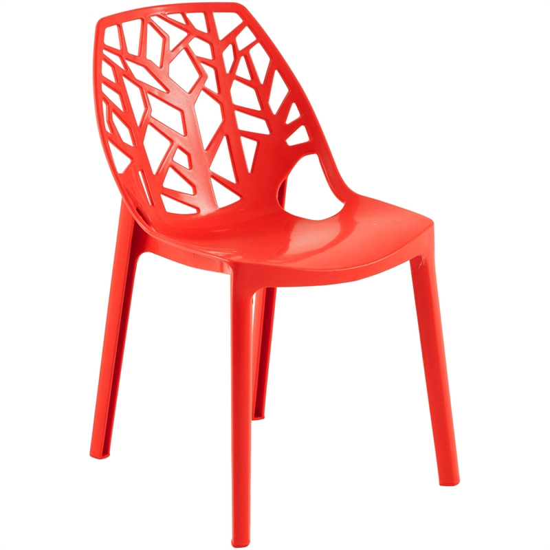 LeisureMod Cornelia Modern Plastic Dining Side Chair Set of 4 Solid Red