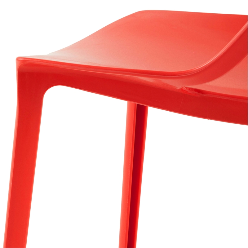 LeisureMod Cornelia Modern Plastic Dining Side Chair Set of 4 Solid Red