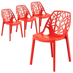 LeisureMod Cornelia Modern Plastic Dining Side Chair Set of 4 Solid Red