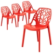 LeisureMod Cornelia Modern Plastic Dining Side Chair Set of 4 Solid Red