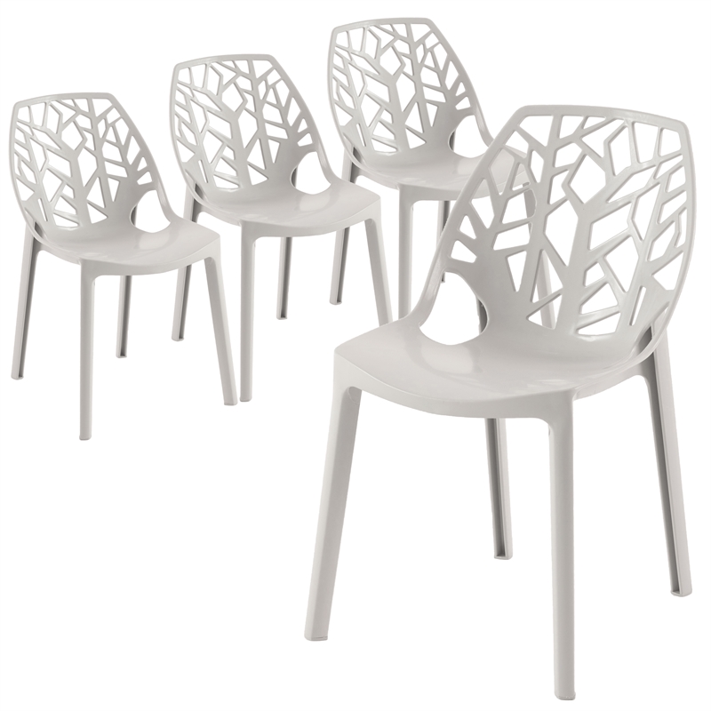 LeisureMod Cornelia Modern Plastic Dining Side Chair Set of 4 Solid Gray