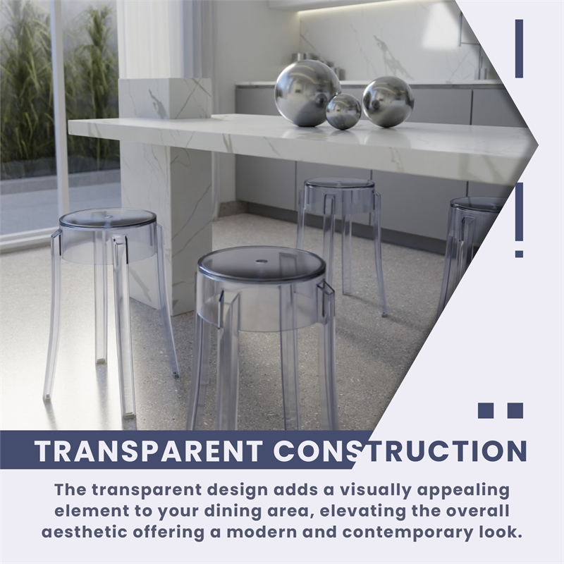 LeisureMod Averill Modern Plastic Dining Stool for Dining Room Clear - Set of 2