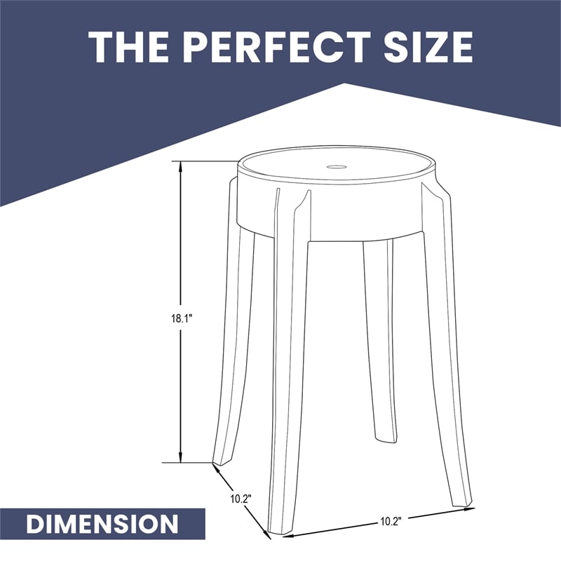 LeisureMod Averill Modern Plastic Dining Stool for Dining Room Clear - Set of 2