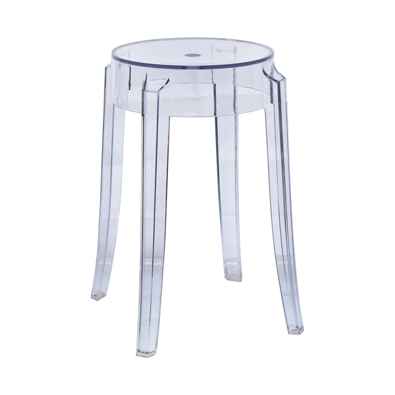 LeisureMod Averill Modern Plastic Dining Stool for Dining Room Clear - Set of 2