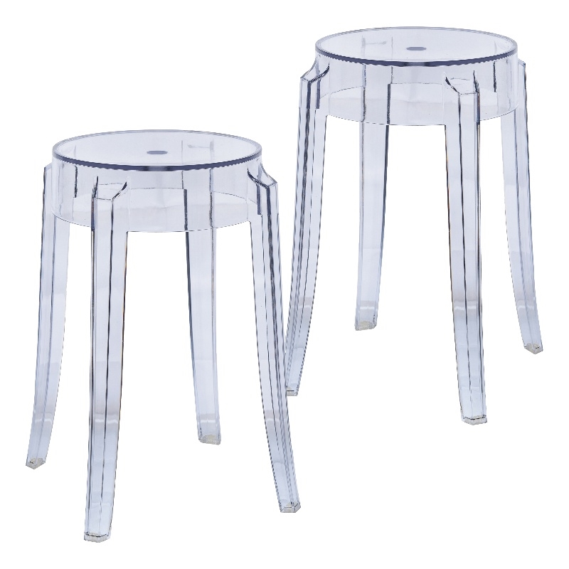 LeisureMod Averill Modern Plastic Dining Stool for Dining Room Clear - Set of 2