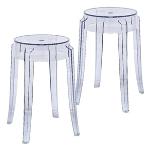 LeisureMod Averill Modern Plastic Dining Stool for Dining Room Clear - Set of 2
