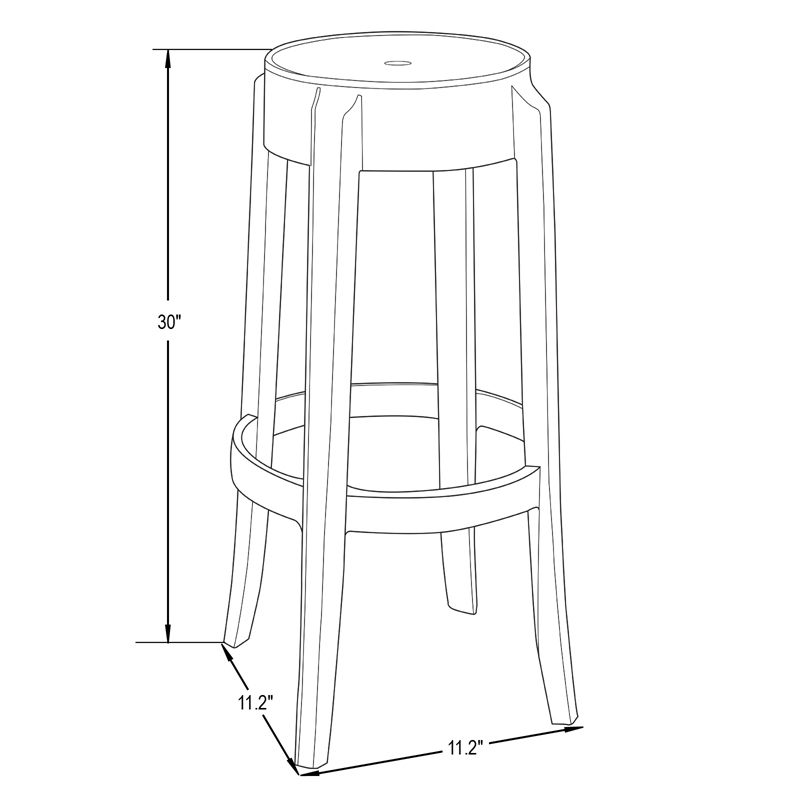 LeisureMod Averill Plastic Barstool with Clear Acrylic Seat and Legs Single