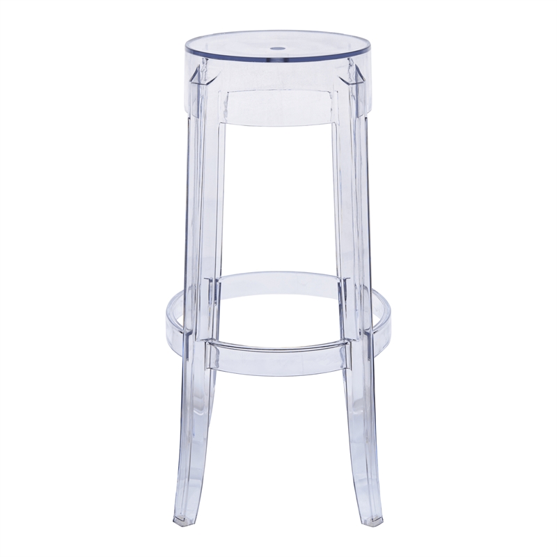 LeisureMod Averill Plastic Barstool with Clear Acrylic Seat and Legs Set of 2