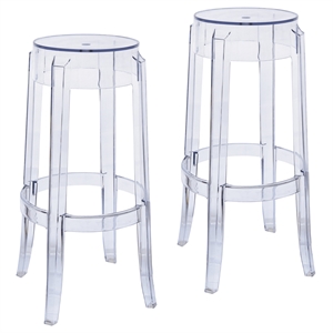 LeisureMod Averill Plastic Barstool with Clear Acrylic Seat and Legs Set of 2