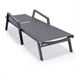 LeisureMod Marlin Patio Chaise Lounge Chair With Arms Aluminum Frame Black