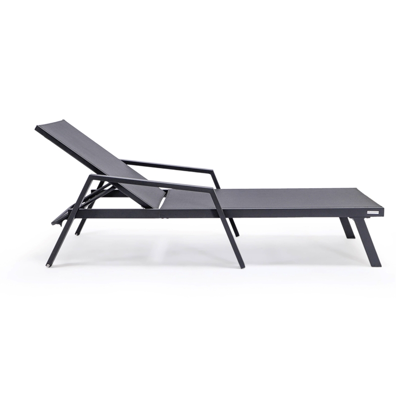 LeisureMod Marlin Patio Chaise Lounge Chair With Arms Aluminum Frame Black