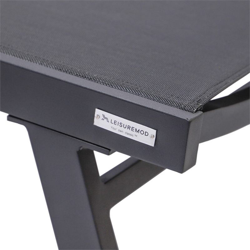 LeisureMod Marlin Patio Chaise Lounge Chair With Arms Aluminum Frame Black