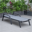 LeisureMod Marlin Patio Chaise Lounge Chair With Arms Aluminum Frame Dark Gray