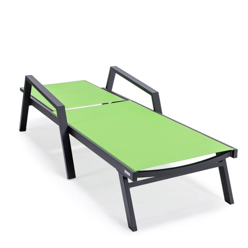 LeisureMod Marlin Patio Chaise Lounge Chair With Arms Aluminum Frame Green