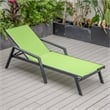 LeisureMod Marlin Patio Chaise Lounge Chair With Arms Aluminum Frame Green