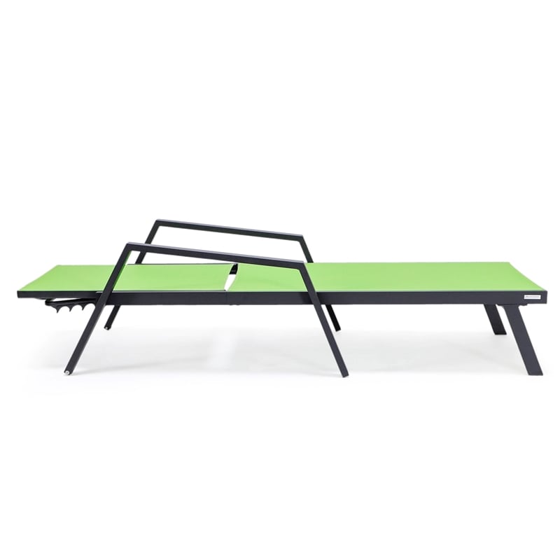 LeisureMod Marlin Patio Chaise Lounge Chair With Arms Aluminum Frame Green