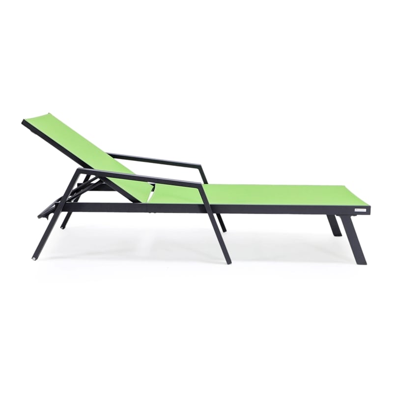 LeisureMod Marlin Patio Chaise Lounge Chair With Arms Aluminum Frame Green