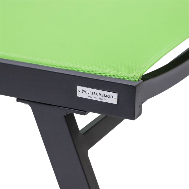 LeisureMod Marlin Patio Chaise Lounge Chair With Arms Aluminum Frame Green